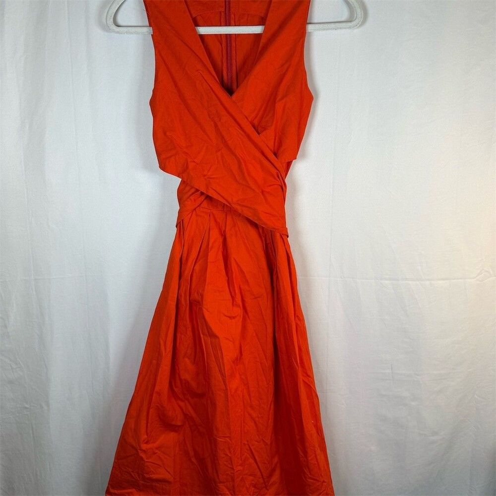 J. by J.Crew Dress Womens Size 00 Orange Sleeveless Wrap Midi Tie Waist